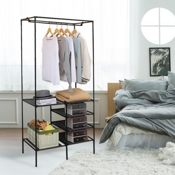 오픈형 조립식 행거 철제 드레스룸 헹거 고정 2단 렉