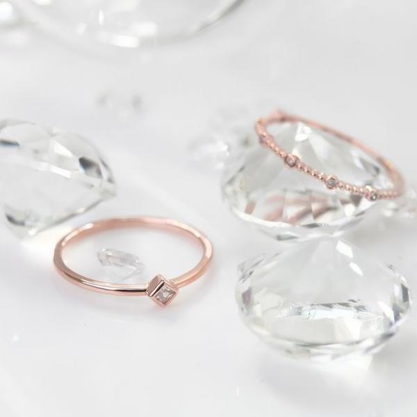 14Kgp 로즈골드 펜시브 큐빅 레이어드 세트 패션 반지