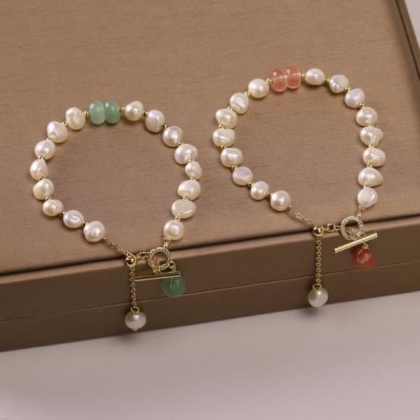 담수진주 비취 옥 큐빅 보석 길이조절 팔찌 2종