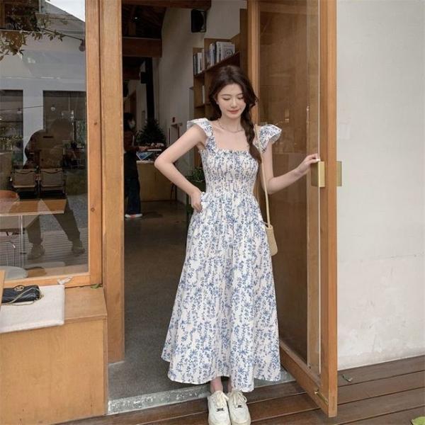 여름 가슴 스모크밴딩 러블리 어깨프릴 비치룩 원피스