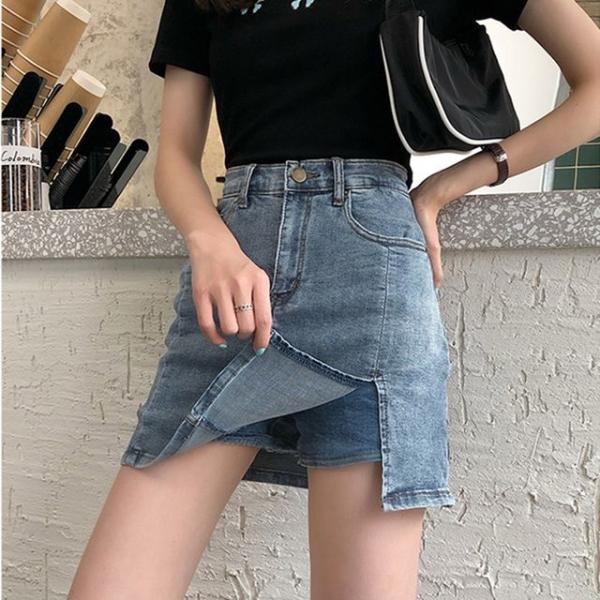 여자 페이크 데님 치마 짧은 청 치마바지 미니스커트