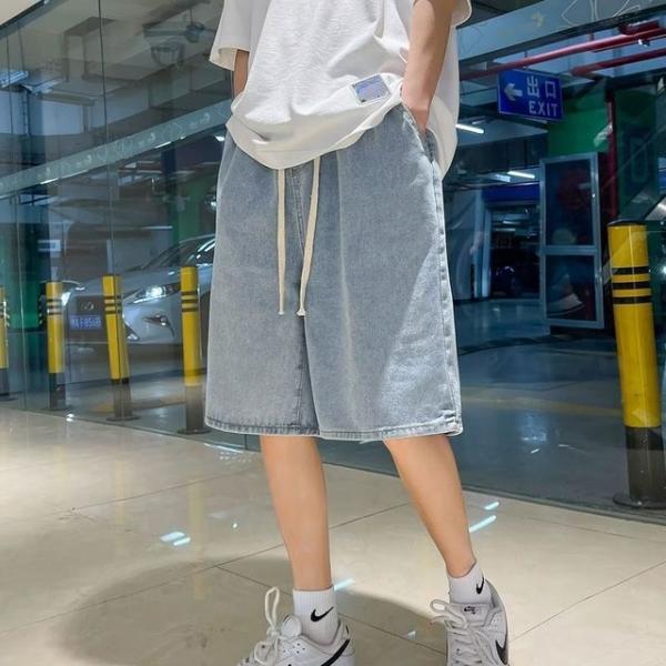 LND 남여공용 데님 버뮤다 밴딩 팬츠 5부 바지 데님