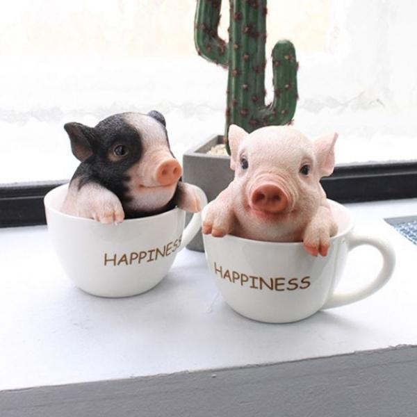 컵속 돼지 장식인형 1P 테이블 선반 인테리어 소품