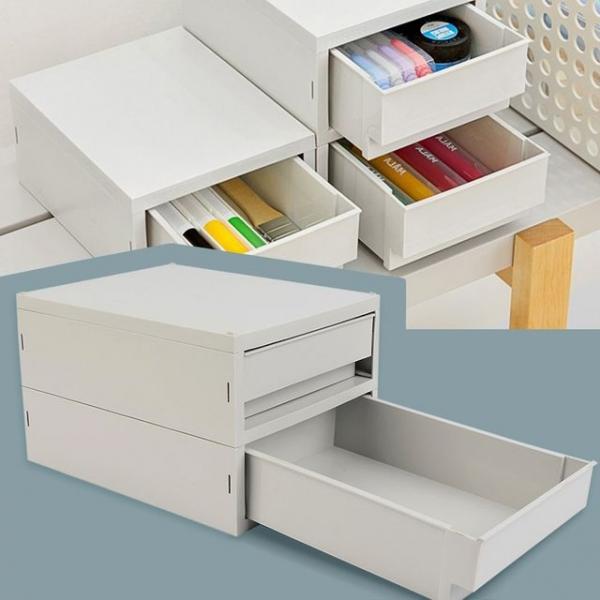 시스맥스 뉴트로 소품박스 2단 데스크정리함 멀티박스