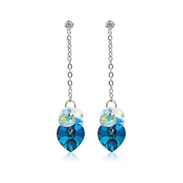 버뮤다블루 하트 오스트리아 크리스탈 써지컬 드롭 귀걸이 250901