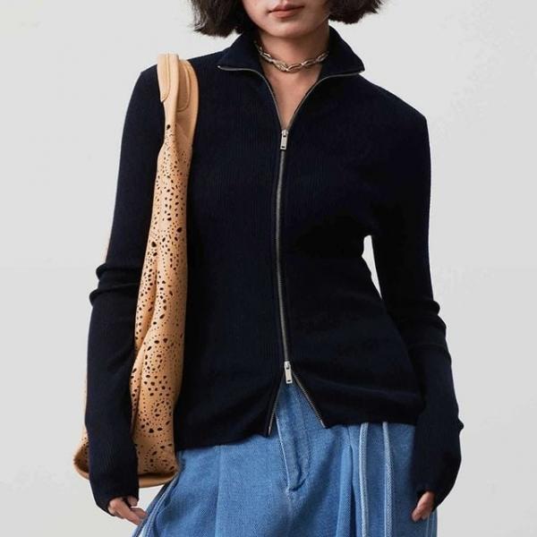 F007602_투웨이 더블지퍼 잔골지 집업 니트가디건 스웨터