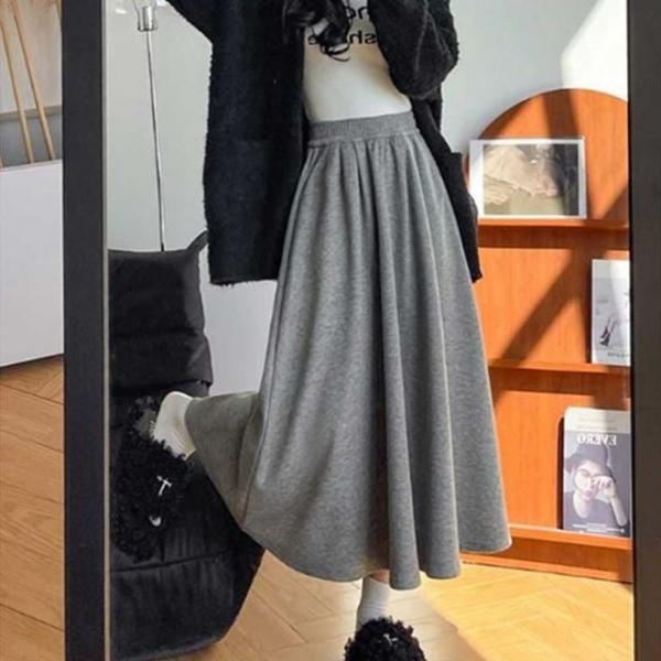 집앞 마트 코디 허리 고무줄 밴딩 롱 스커트 플레어