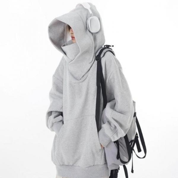 하이넥 후드티 넉넉한 오버핏 유니크 남녀공용 긴팔티