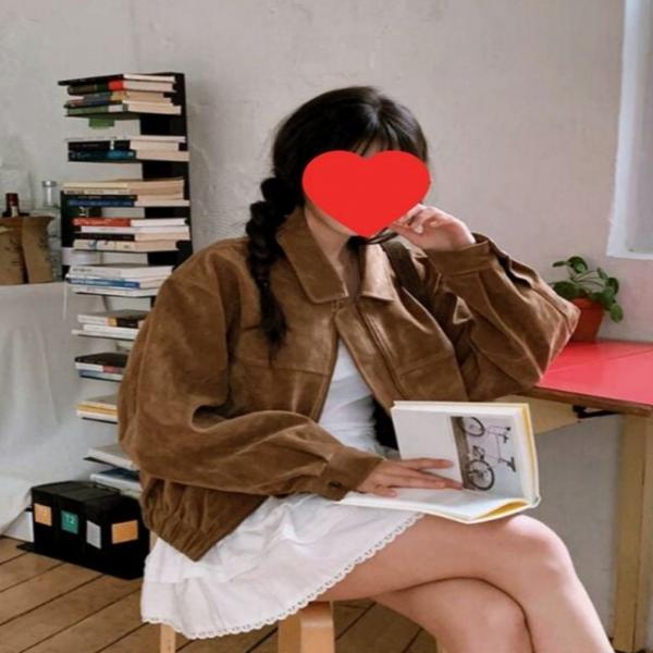 여자 고급스러운 스웨이드 가을 카라 집업 숏 점퍼