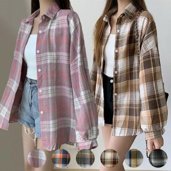 무드인피치 루즈핏 체크셔츠 6color / 간절기 캐주얼 긴팔티