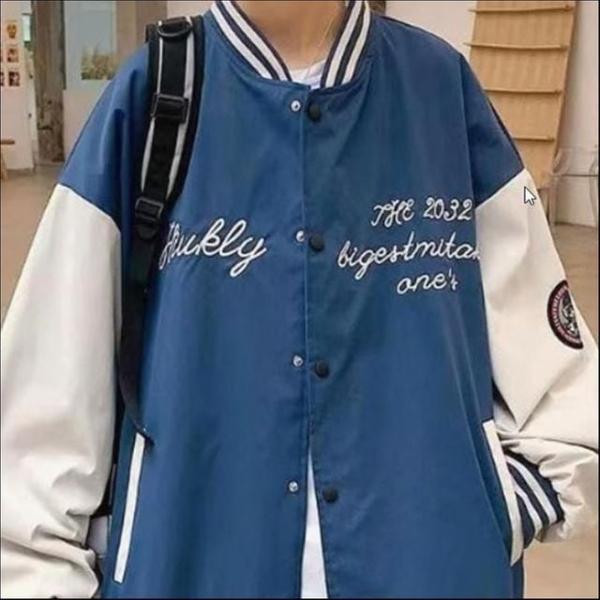 남녀공용 대학생 야구잠바 베이스볼자켓 배색 블루종 점퍼