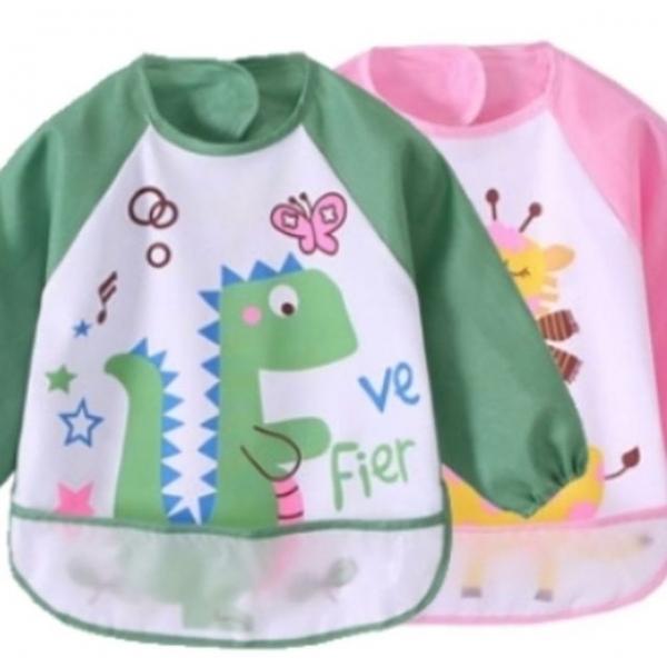 방수 소아 유아 자기주도 이유식 식사 놀이 긴팔포켓 턱받이 4종