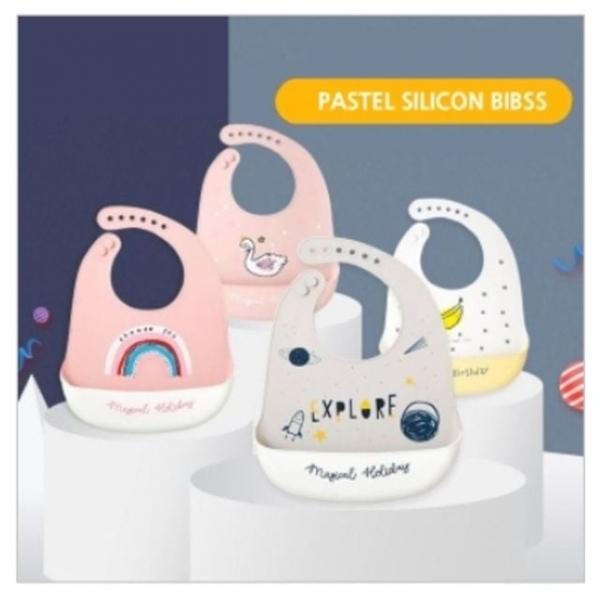 실리콘 소아 유아 이유식 자기주도 식사 파스텔 턱받이 6종