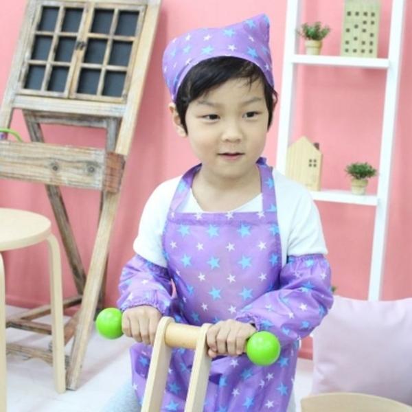 방수 어린이 키즈 유아 다용도 어린이집 유치원 앞치마 머리두건 세트