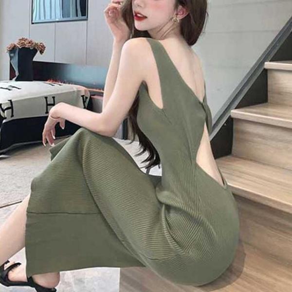 민소매 골지 니트 원피스 AM-0266