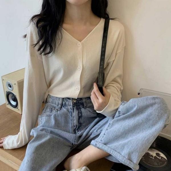 여리핏 브이넥 베이직 가디건 데일리 심플 긴팔 니트