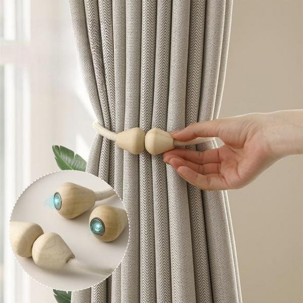 포근한집분위기 우드자석커튼홀더2P 세트
