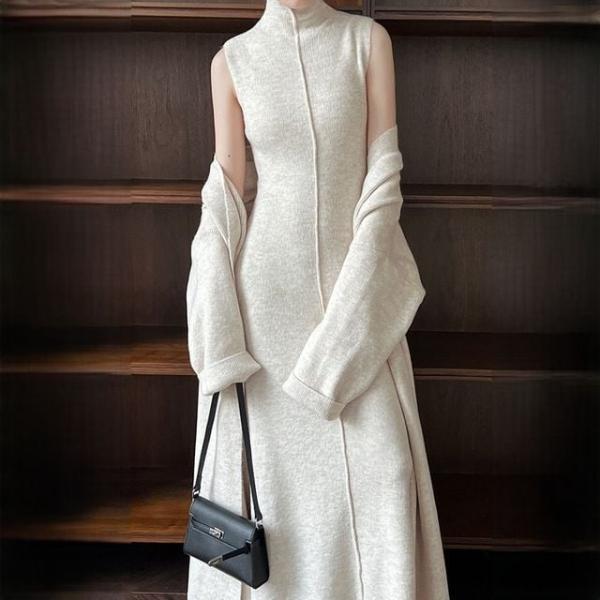 볼레로니트+롱원피스 세트 여리핏 페미닌 데일리 투피스