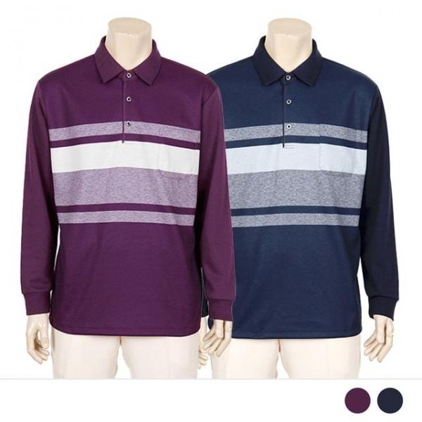 페런 스트라이프 카라넥 긴팔 티셔츠