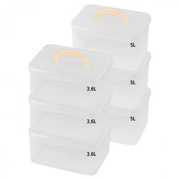 (생담) 다용도 플라스틱 밀폐용기 3+3 세트 / 3.6L+5L 손잡이 아이보리
