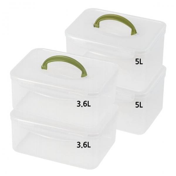 (생담) 다용도 플라스틱 밀폐용기 2+2 세트 / 3.6L+5L 손잡이 그린