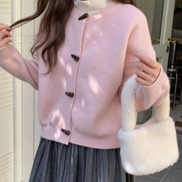 포근한 토글버튼 핑크 니트 가디건 데일리 러블리룩
