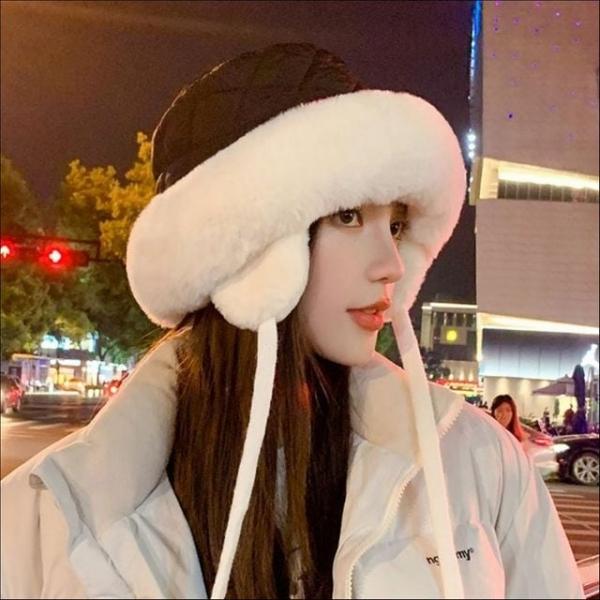여성 퍼트리밍 귀달이 턱끈 겨울 버킷햇 패딩모자 벙거지