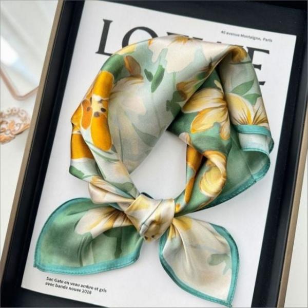 쁘띠스카프 플라워 패턴 모조실크 스카프 4색 머플러