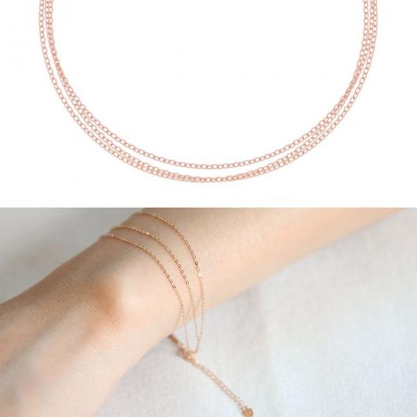 정품 14K 금 로즈골드 트리플 체인 데일리 팔찌