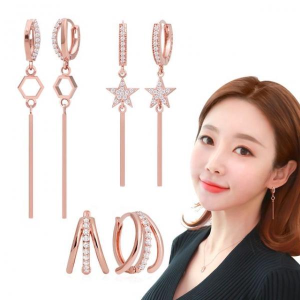 14K Gold-pin 귀걸이 로즈골드 핀 원터치링 3종 택1