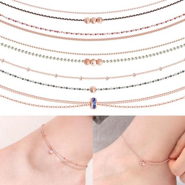 14Kgp 로즈골드 큐빅 비즈 체인 패션 발찌 7종 택1
