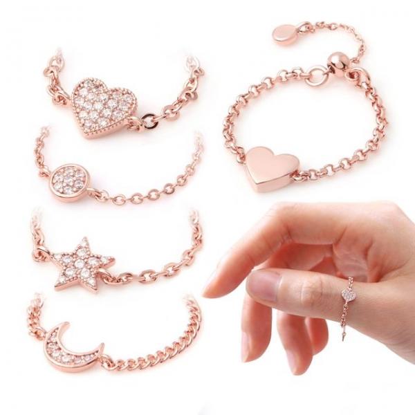 14Kgp 큐빅 로즈골드 체인반지 택1