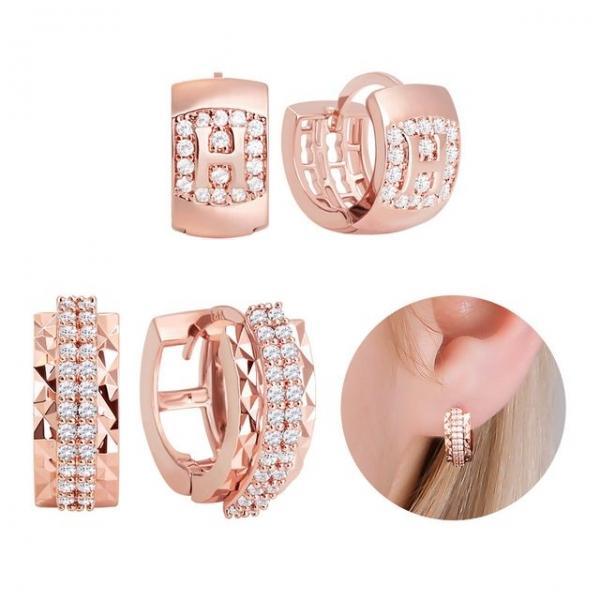 14K Gold-pin 로즈골드 원터치 큐빅 링 귀걸이