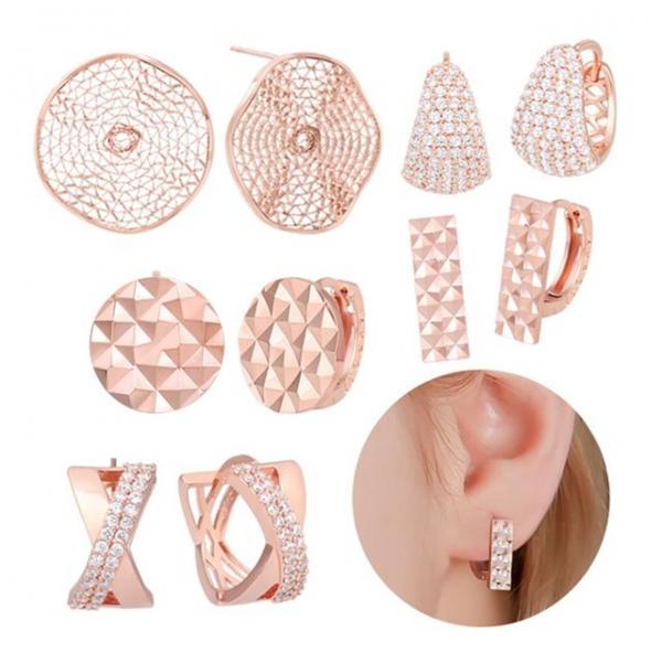 14K Gold-pin 데일리 컷팅 큐빅 로즈골드 귀걸이