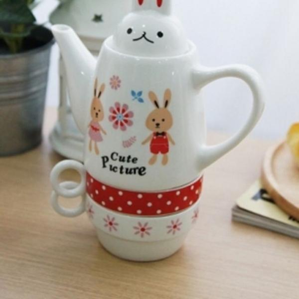 큐트 픽쳐 도자기 티포트 머그컵세트 3컬러 택1