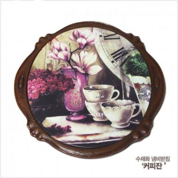 단단한 타일수지 소재 아름다운 수채화 냄비 받침