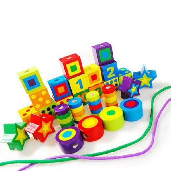 어린이 원목 도형 숫자 실꿰기 놀이 장난감 교구 완구