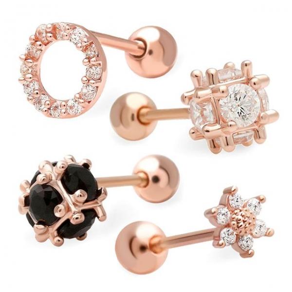 14K 금침 큐빅 플라워 볼 바 피어싱