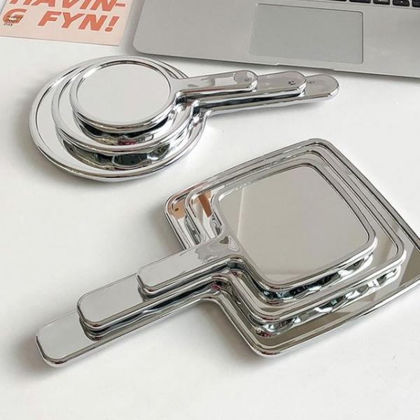 휴대용 손거울 소형 사각형 원형 실버 메이크 거울