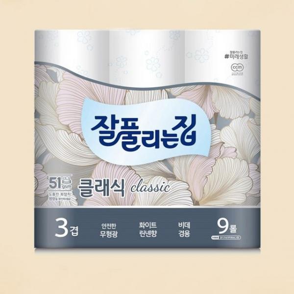 잘풀리는집 더 도톰한 3겹 무형광 화장지 휴지 9롤