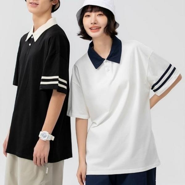 남여공용 여름 배색 투톤 카라 오버핏 캐쥬얼 반팔티
