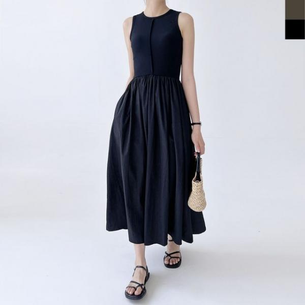 GSS ND62 레이어드 민소매 슬리브리스 롱원피스