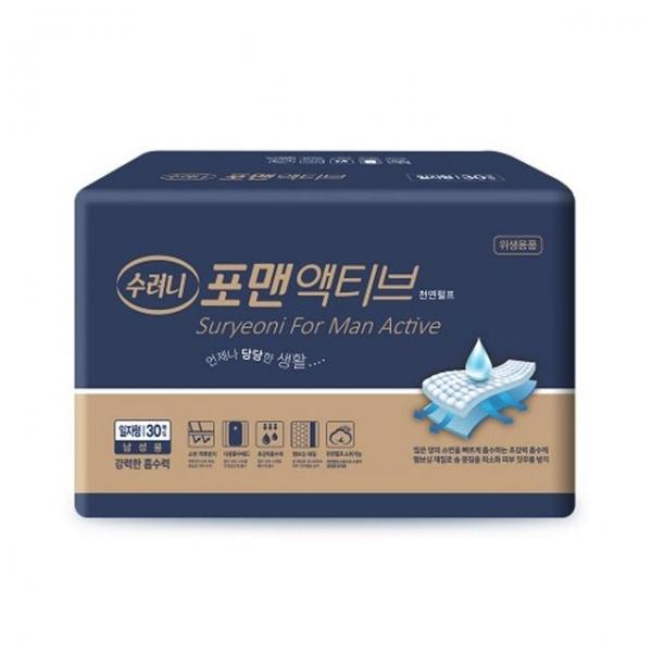 수려니 포맨 액티브 180매 30매X6팩 남성 일자형 패드