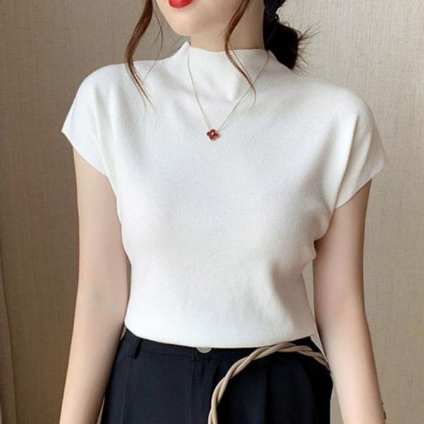 봄 베이직 반팔니트 반목 캡소매 출근룩 정장핏 니트