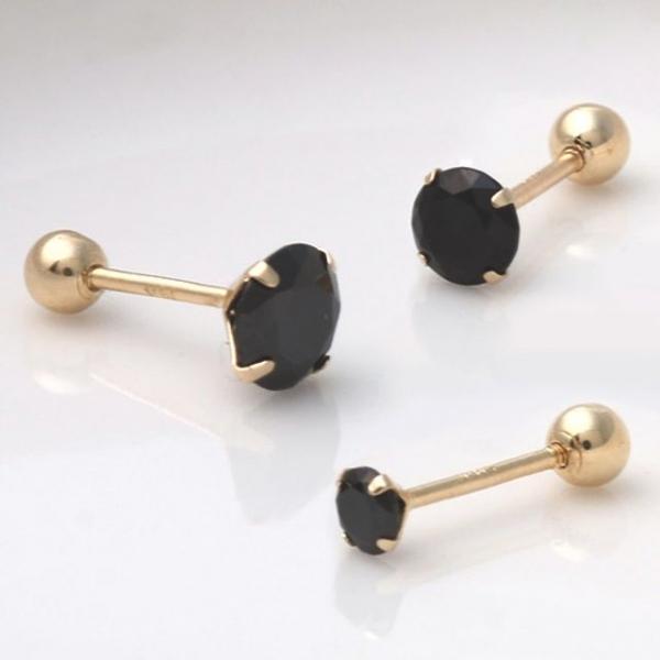 14K 골드 정품 블랙 라운드 큐빅 피어싱 3종 택1