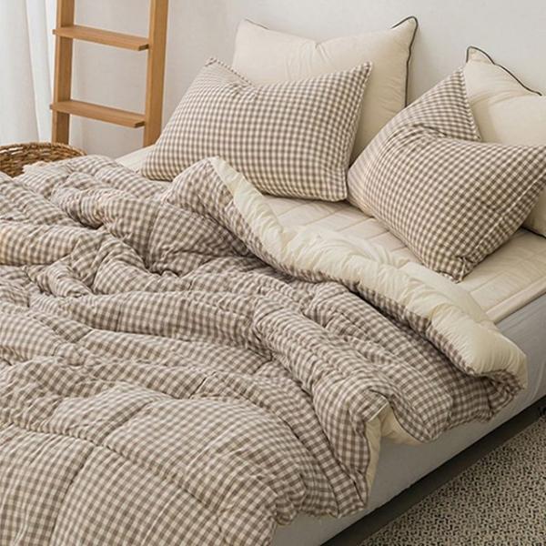 브라운 베이지 어반체크 슈퍼싱글 차렵 이불 패드세트