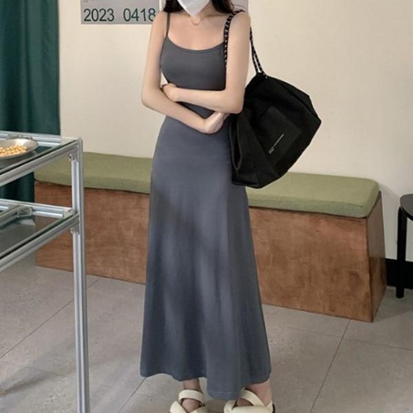 여름 휴가룩 휴양지룩 원피스 슬림한 끈나시 롱원피스