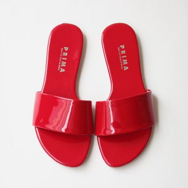 국내생산 라운드 에나멜 낮은굽 일자 뮬 슬리퍼