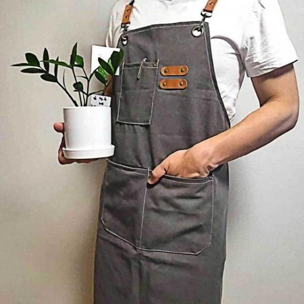 앞치마 카페 그레이 캔버스 멀티포켓 심플