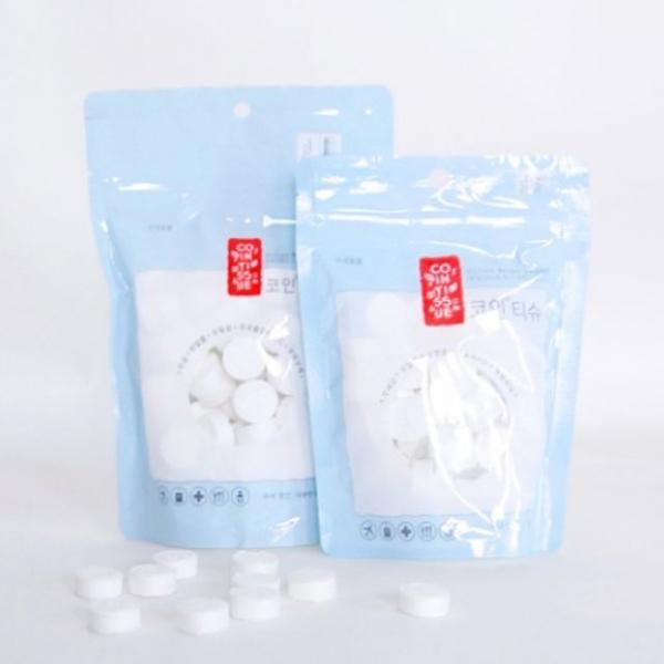 업소용 코인 압축 티슈 100매 1P 식당 일회용 물티슈